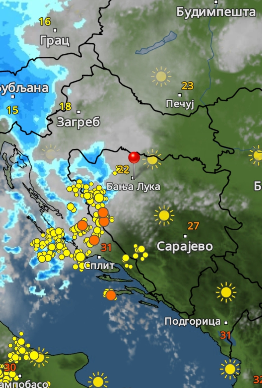 Упаљен метеоаларм у БиХ, стижу пљускови, лед и јак вјетар