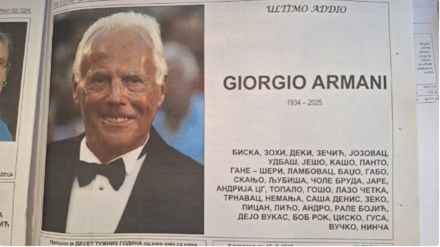 Чачански шанери објавили читуљу за Арманија у новинама