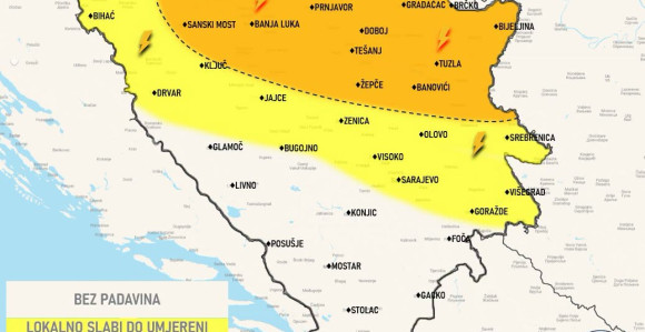 У БиХ стиже захлађење: Понегдје јак до олујни вјетар и град